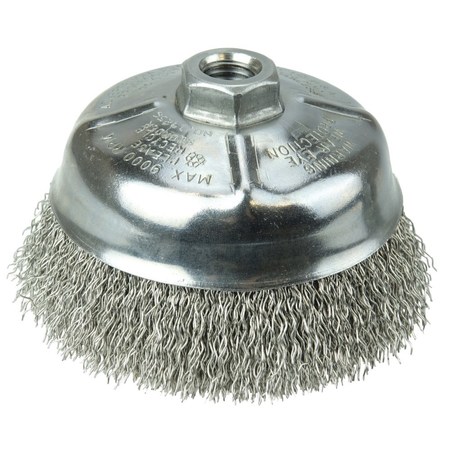 Weiler 5" Crimped Wire Cup Brush .020" Stainless Steel Fill 5/8"-11 UNC Nut 14256